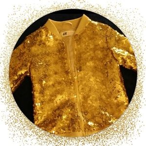 Toddler Girls Gold Sequin Bomber Jacket